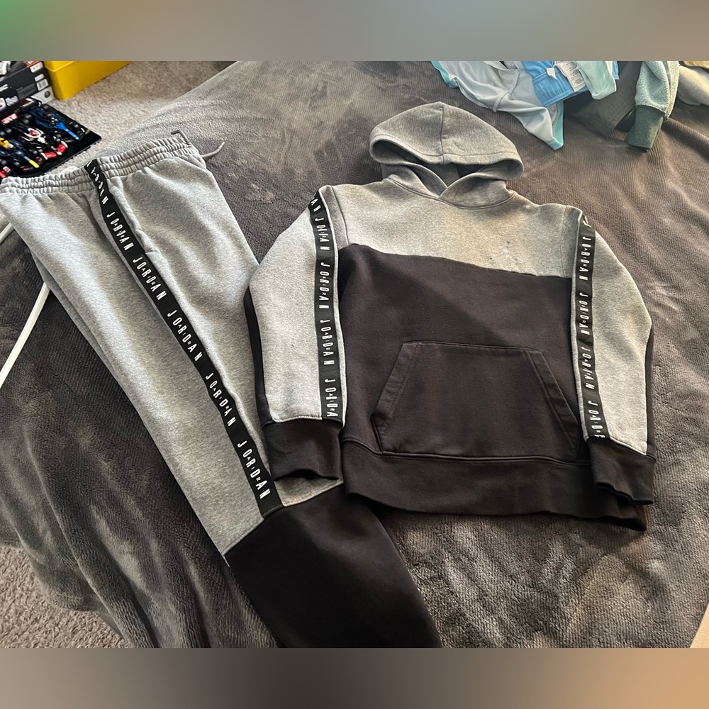 Jordan Gray and Black Hoodie and Jogger Set